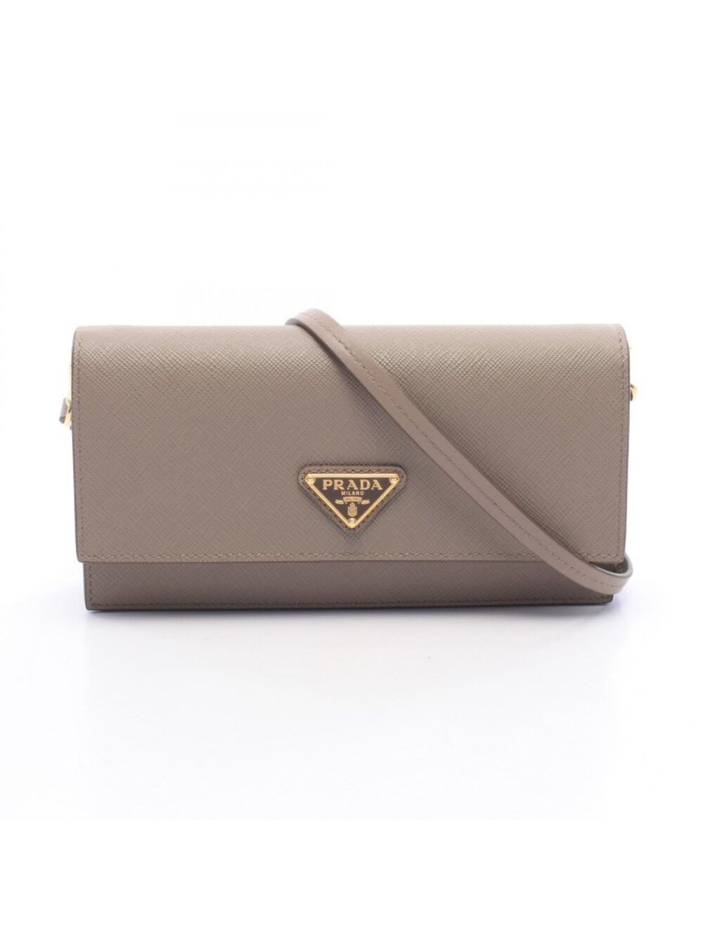 Prada Shoulder Bag Saffiano Triangle Logo Greige Leather Mini